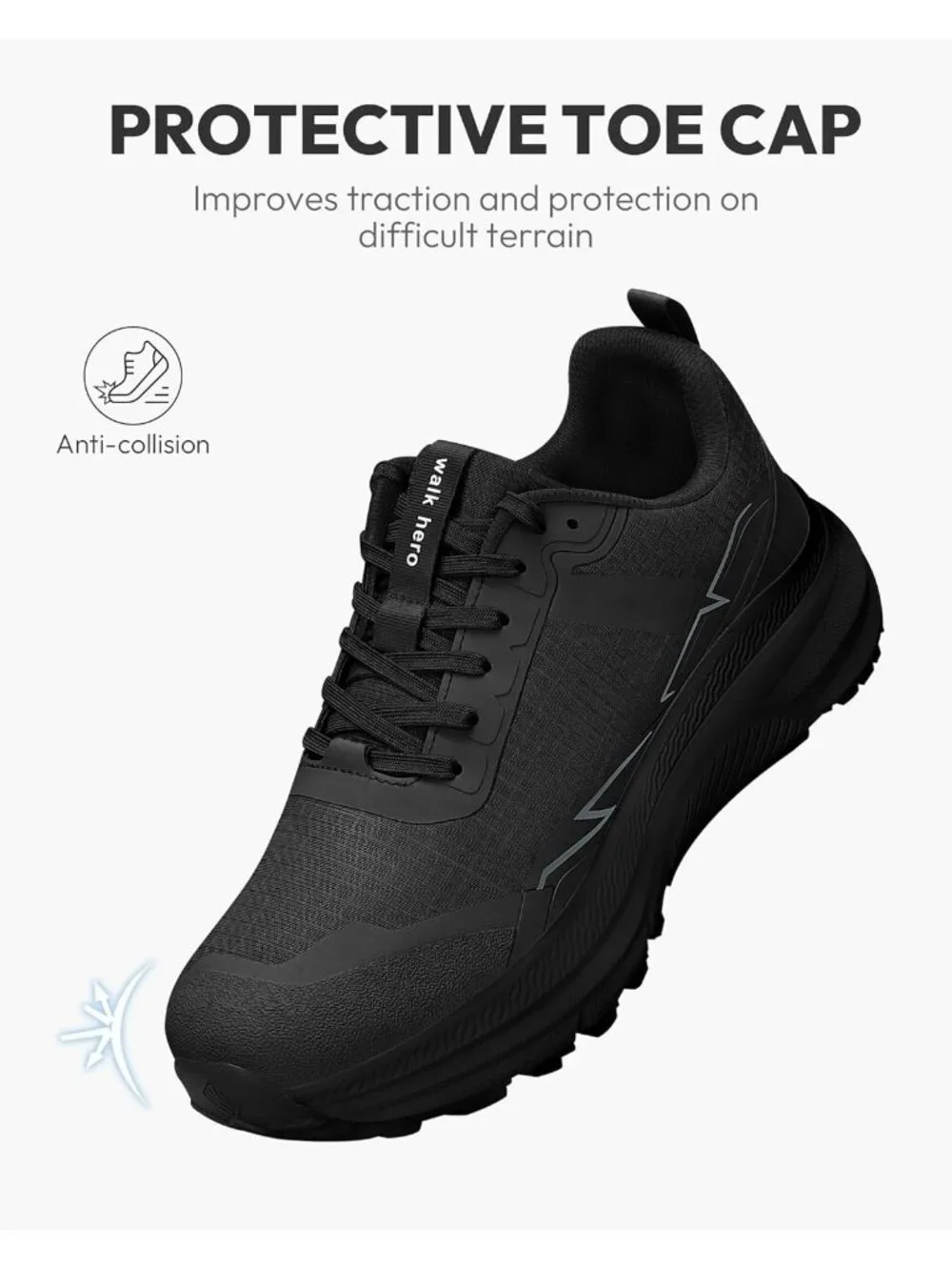 Men's Black Trekking Shoes Low Top Closed Toe Non Slip Zipper Hiking Boots